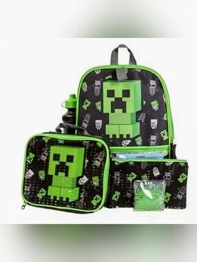Minecraft Creeper 5 Piece Backpack and Lunch Bag Set